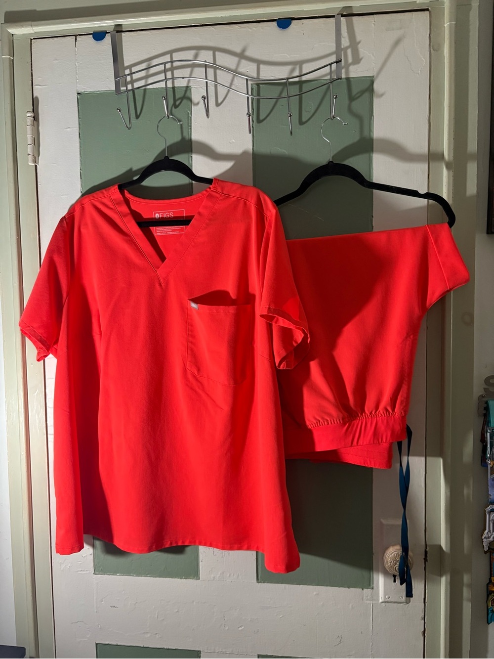 Figs Neon Red/Orange V-Neck Scrub Top and Matching Pants